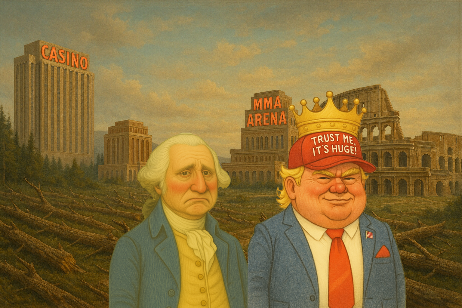 Sad George and King Bigly on land